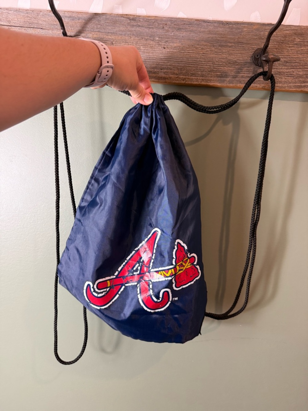 Atlanta Braves Navy Drawstring Backpack bag